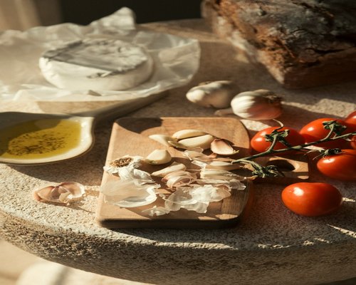 Fresh Mediterranean food and salad on a rustic table