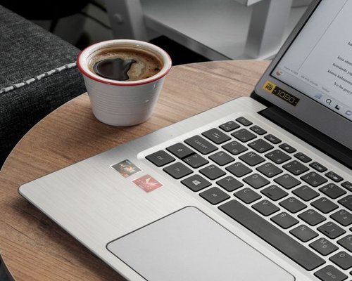 A modern office desk with a coffee cup in Cyprus